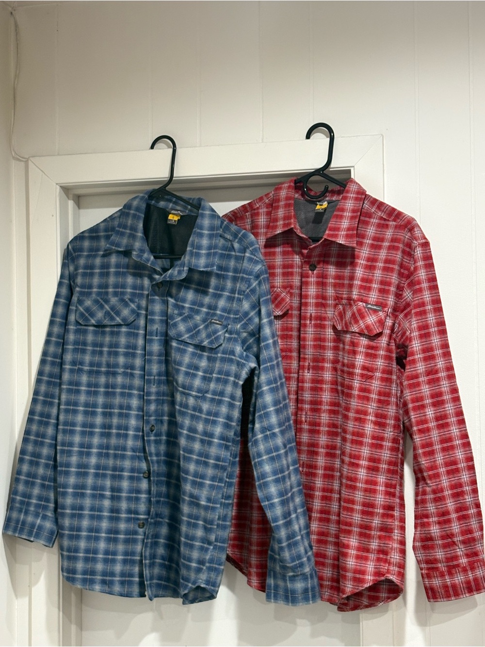 Eddie Bauer Blue Plaid Shirt with Yellow Tag Accents